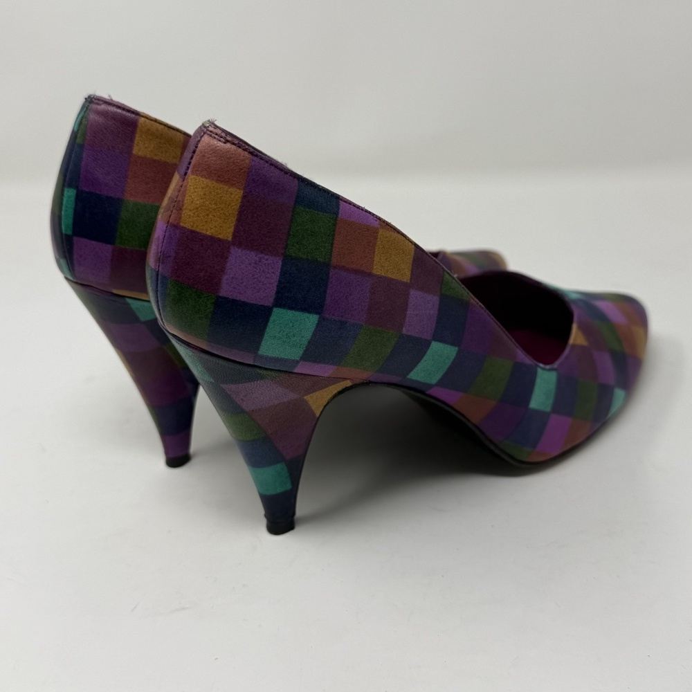 Vintage Stuart Weitzman 80s Bright Multicolor Heels Leather Sz Womens 9 Colorful - Picture 9 of 16